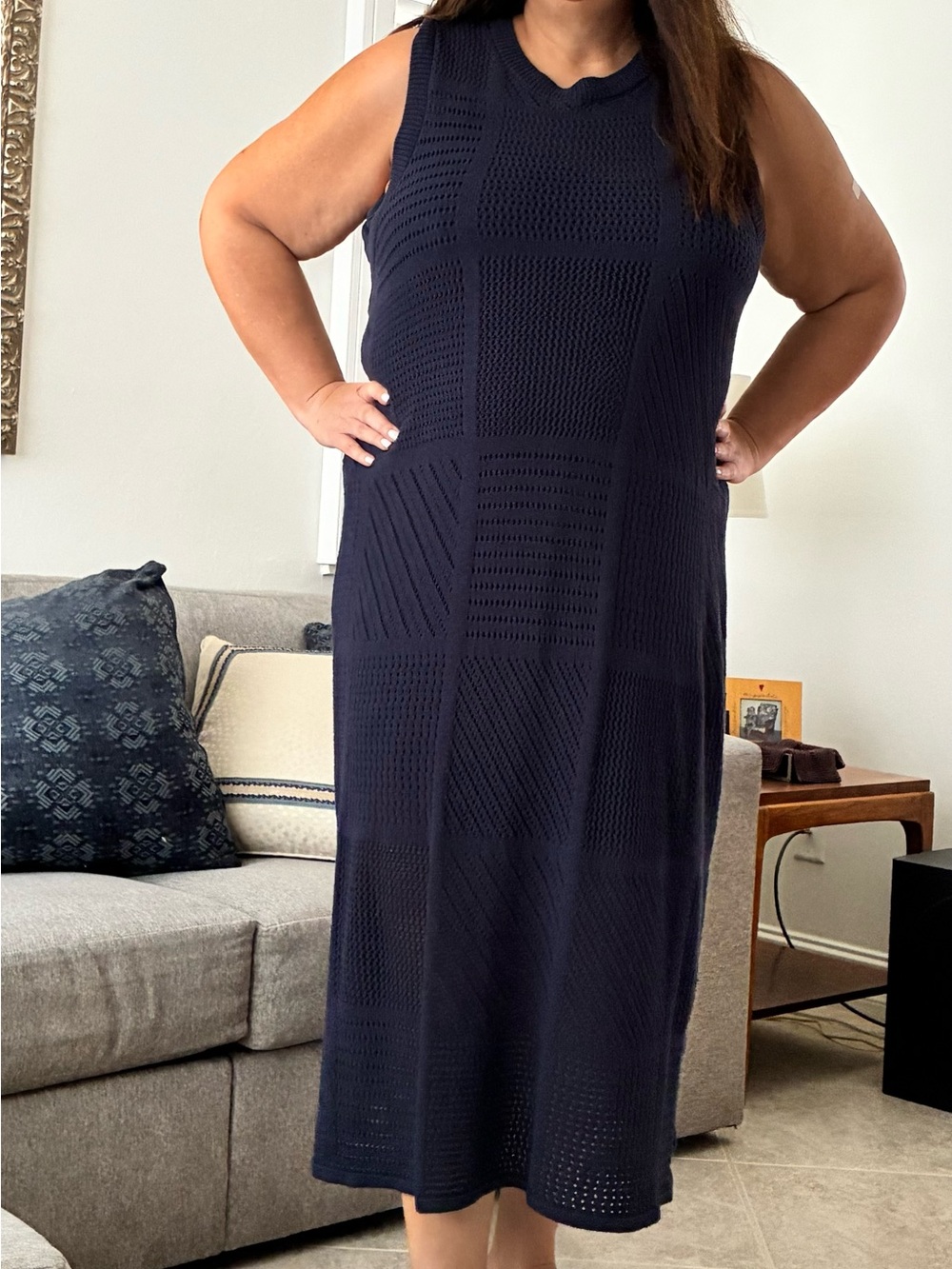 Sleeveless Cable Knit Maxi Dress - Navy